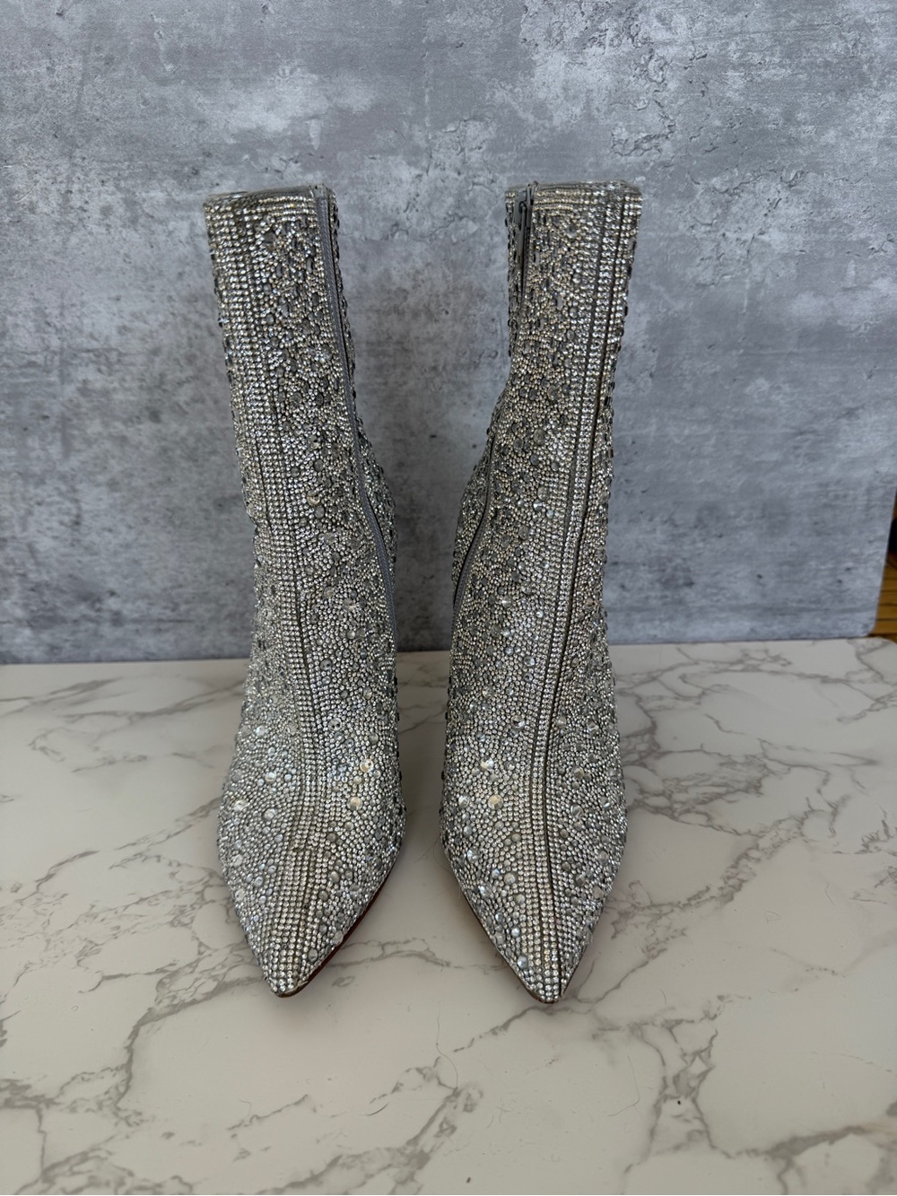 Aqua Silver Crystal Embellished Pointed Toe Ankle Booties